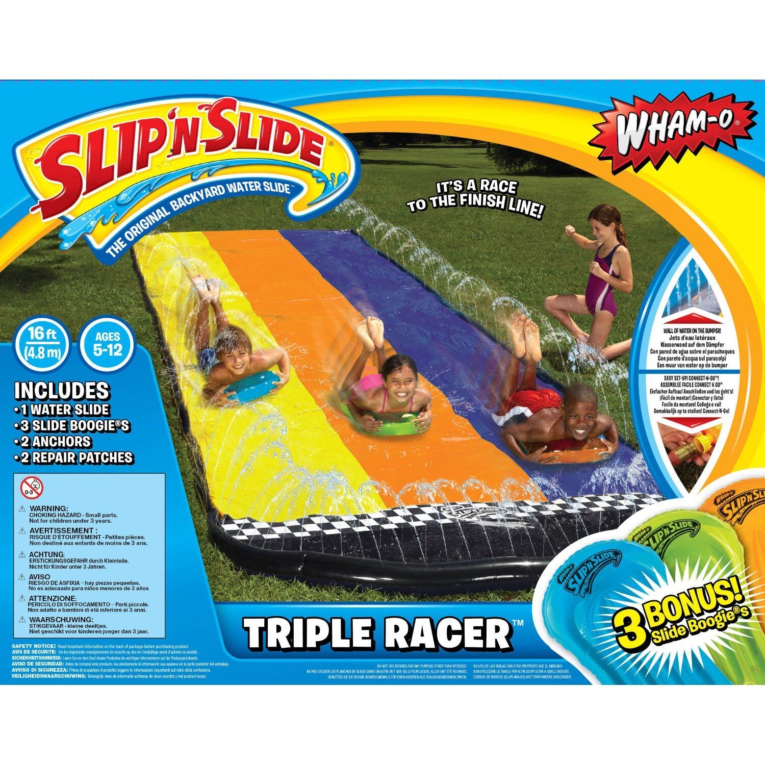 WHAM-O SLIP N SLIDE 16FT TRIPLE RACER GARDEN OUTDOOR WATER SLIDE KIDS SUMMER FUN | eBay