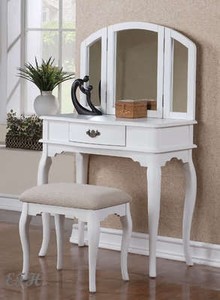  Mirrors on Walnut Trifold Mirror Vanity Makeup Dressing Table Set Bench   Ebay