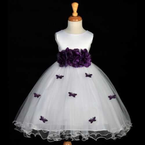 WHITE PLUM PURPLE BUTTERFLIES PAGEANT FLOWER GIRL DRESS 12M-18M 2 3T 4 5T 6 8 10 in Clothing, Shoes & Accessories, Wedding & Formal Occasion, Girls' Formal Occasion | eBay