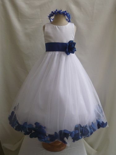 WHITE ROYAL BLUE BRIDAL PARTY FLOWER GIRL DRESS 6-12-18-24 MO 2 4 6 8 ...