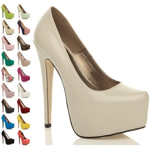 Nude High Heel Shoes on Womens Ladies High Heel Concealed Platform Pointed Classic Court Shoes
