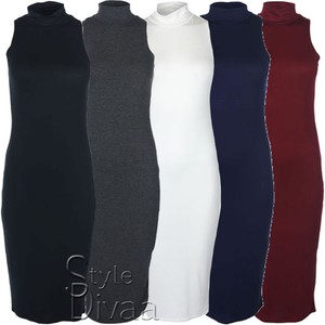 Plain Black Maxi Dress on Polo Neck Sleeveless Plain Bodycon Midi Dress Long Top Maxi   Ebay