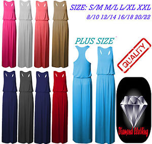 Plain Black Maxi Dress on Size Maxi Dress Ladies Jersey Toga Maxi Racer Back Plain Maxi   Ebay