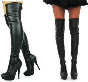 ... Over The Knee Stretch Wide Fit Black Thigh High Boots Shoes Size
