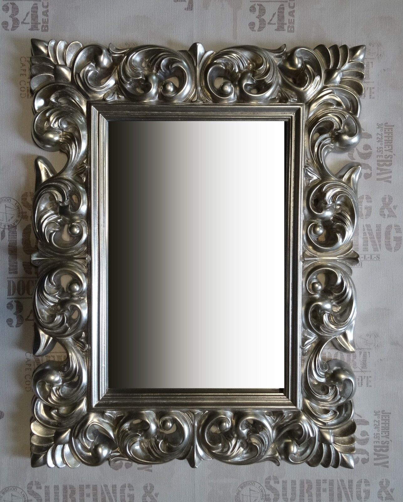 wall Mirror antique ROCOCO 90X70 Baroque in silver Florenza mirror  eBay