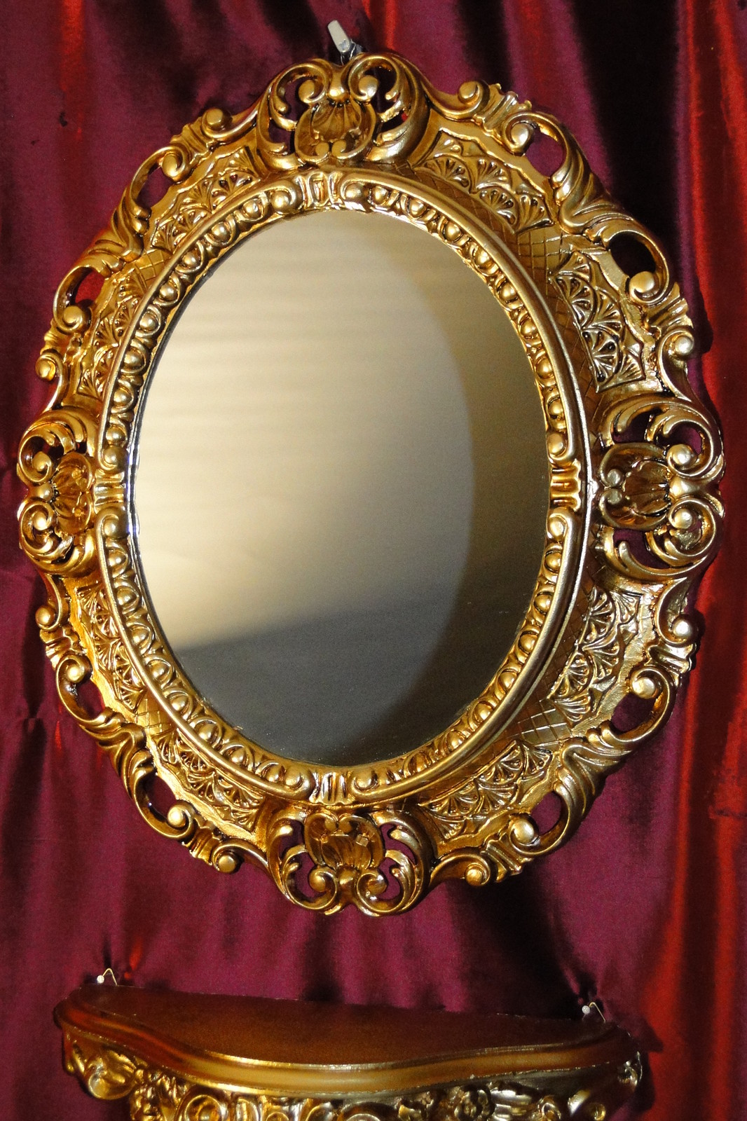 Wall mirror + Console OVAL bracket SET baroque antique GOLD 44x38