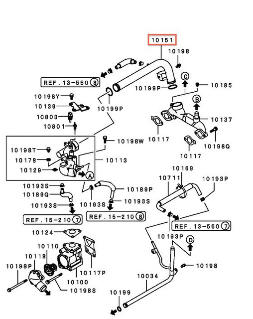 Water Coolant Bypass Pipe w/O-ring Montero, Montero Sport 3.0L 3.5L 3.8