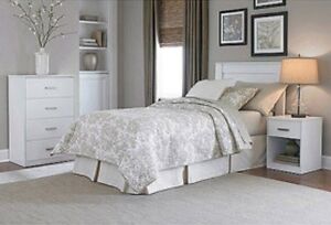 White 3 Piece Twin Bedroom in a Box - Headboard, Dresser, Nightstand -SHIPS FREE