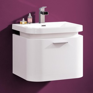 White Gloss Bathroom Wall Mounted Furniture Basin Sink Drawer Vanity ...