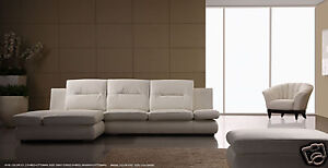 White Leather Sectional with Adjustable Armrest