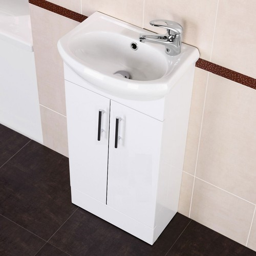 White Small Compact Basin Vanity Unit Bathroom Cloakroom Furniture 400 ...