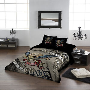 ... Star Home Double Bed Duvet Set 'Cursed ' Rock / Gothic / Tattoo S...