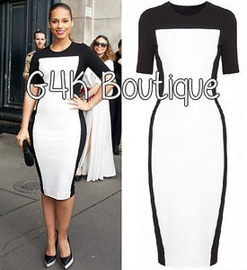 White Pencil Dress on Fitted Black White Ladies Pencil Bodycon Midi Dress New   Ebay