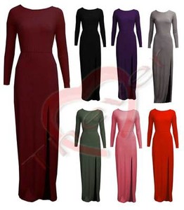 Long Sleeve Bodycon Dress on Ladies Split Front Long Sleeve Bodycon Elastic Waist Maxi Dress   Ebay
