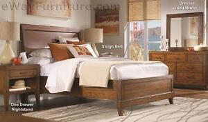 Wood King Sleigh Bed Bedroom Online Furniture Set Bed Nightstand Dresser Mirror