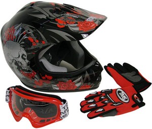 best rated youth bike helmets on Youth ATV Motocross Dirt Bike MX Black Rose Skull Helmet w Goggles ...