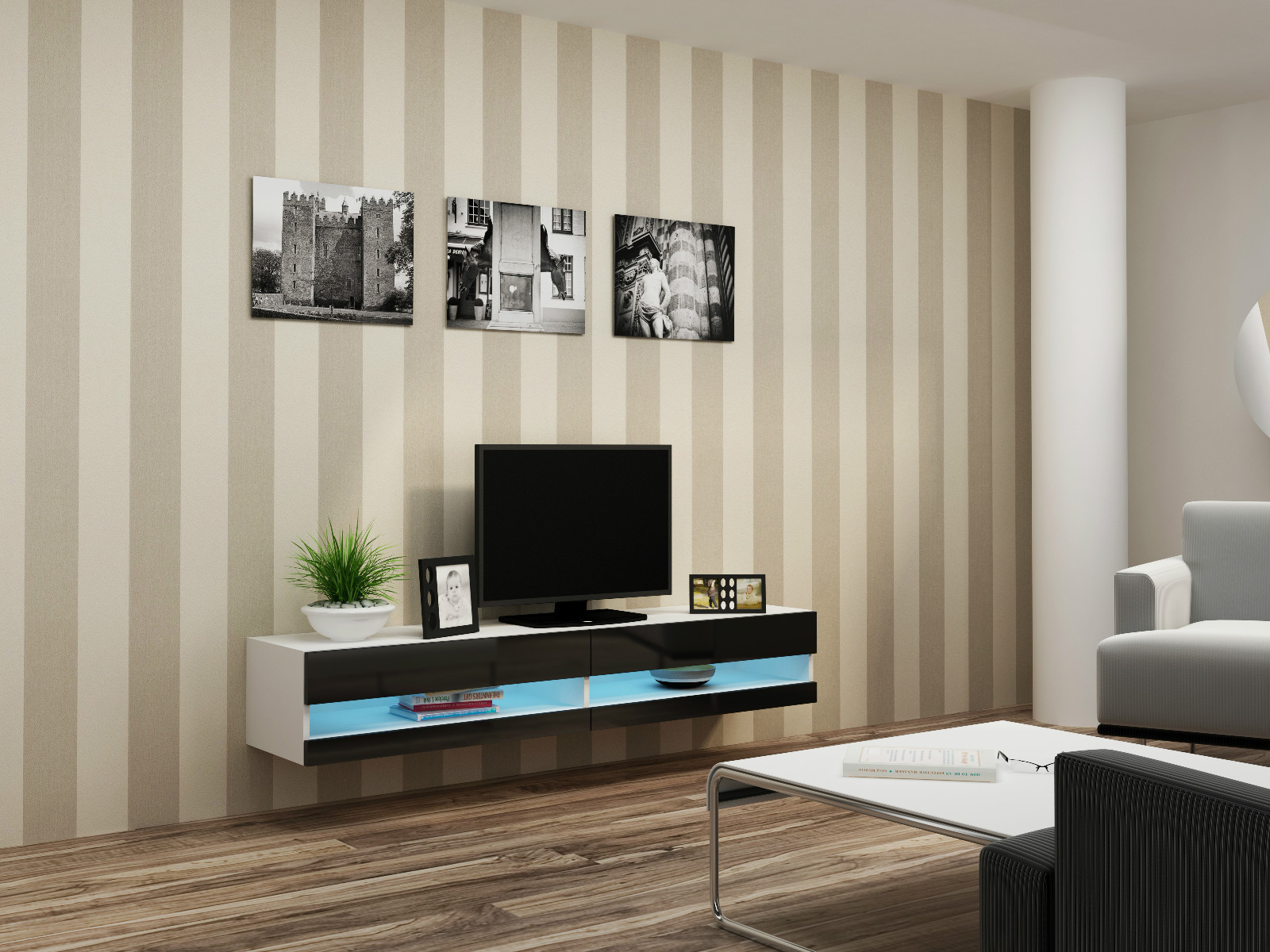 TV WALL UNIT TV STAND FLOATING BENCH "VIVO NEW"