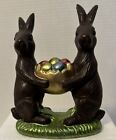 NEW Tabletop FAUX CHOCOLATE EASTER Bunny Rabbits Basket w/EGGS Spring 7 3/8