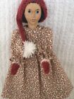 HAND KNIT STOCKING CAP & MITTENS for a PETITE HITTY DOLL/CINNABAR & WHITE