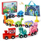 Dinosaur Toys for Kids 2-4 Gifts, Wooden Train Set for 2 3 Year Old Boy Toys,...