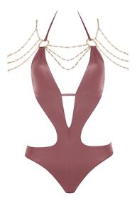 Agent Provocateur Kiona Pink AP Logo Chain Swimsuit AP3 Medium NWT $700