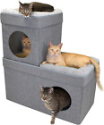 Kitty City Large Stackable Grey Condo, Cat Cube, Cat House, Pop up Bed, Cat Otto