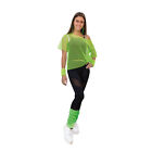 Netzshirt + Stulpen Set Neon Grün für Damen 80er Jahre 80s Motto Party Fasching