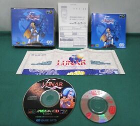Mega CD - Lunar Eternal Blue - CD, map magic list, postcard. JAPAN GAME. 14698 