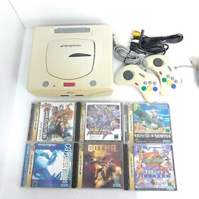 Sega Saturn  white Console Japanese system Bundle with 2 controllers & 6 games