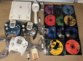 Sega Dreamcast Console + 3 OEM Controllers Fishing Pole & 25 Game Discs No Cords