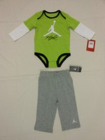 NWT Nike Air Jordan Baby Boys 2pc green bodysuit & pant set, size 3-6M & 6-9M