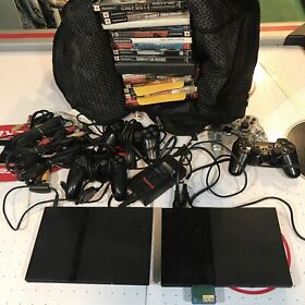 Lot 2 Sony PS2 PlayStation 2 Slim Console Bundle With Controller Games  READ!