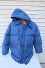 Mens Sz L EVAN PICONE Blue Puffy Duck Down Parka Jacket Coat Hooded Removable