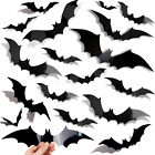 100Pcs Bats Halloween Decorations Realistic PVC 3D Bats Wall Decor 4 Sizes Black