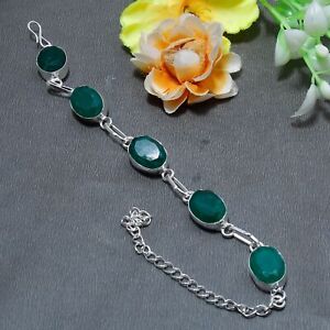Brazilian Emerald Gemstone 925 Sterling Silver Gift Jewelry Bracelet 7-8" D220