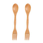 Hemoton 2Pcs Wooden Spoon Fork Set 2in1 Utensil Cutlery