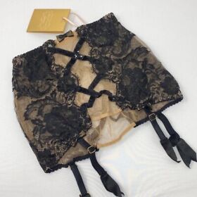 Agent Provocateur Adelia SOIREE Black Gold Roll-on Suspender AP4 Large NWT $990