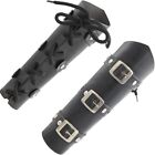 Medieval Warrior Faux Black Leather Arm Guards Wrist Armband Pair