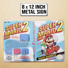 Super Mario Bros 2 box art cover 8x12 inch metal wall sign retro NES game room