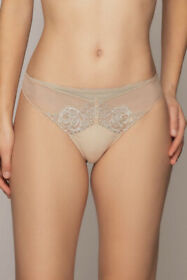 $139 Lise Charmel Women Beige Lace Low Rise Ecrin Glamour Thong Panties Size M