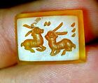 Superb OLD Ancient Roman Crystal Intaglio Double Lover Deers Signet Stamp Bead