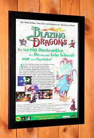 Blazing Dragons Sega Saturn PS1 Vintage Rare small Promo Poster / Ad Page Framed