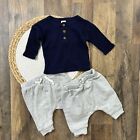 Nordstrom Baby Boy 3 Piece LOT Size 3 Months 2 Gray Pants 1 Navy Thermal Henley