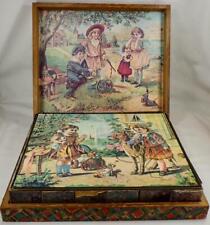 Toy Blocks Wood 6 Pictures Children Playing in OB Lithograph Victorian Antique