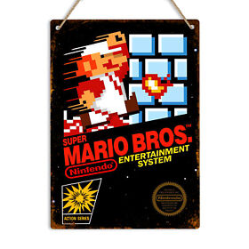SUPER MARIO BROS Vintage Metal Wall Sign Retro Gaming Arcade 8bit NES Man Cave