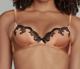$235 Agent Provocateur Women's Gold Molly Plunge Underwired Bra Size 34C