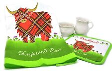Kitchen Textiles Set Highland Cow Scotland Design Tea Towel Pot Holder Cotton
