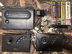 NEO GEO AES Console System NeoGeo SNK 2 Controllers 4 Games Used Japan