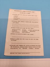 Baseball Simulator 1000 Nintendo  registration card Insert only No game NES