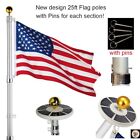 25ft Flag Pole Kit Telescopic Aluminum Flagpole Solar Lights 2 Flags 